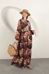 Viscose Fabric Ethnic Patterned Dress-Orange