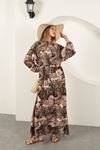 Viscose Fabric Ethnic Patterned Dress-Khaki