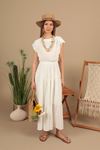 Strawberry Fabric Plain Dress-Ecru