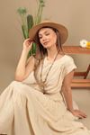 Strawberry Fabric Plain Dress-Beige