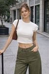 Ribana Kumaş Crop Top-Ekru