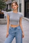 Ribana Kumaş Crop Top-GRİ MELANJ