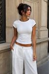 Ribana Kumaş Garnili Baby Tee-Beyaz-Siyah