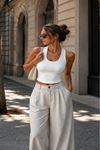 Ribana Kumaş Boyundan Geçmeli Crop-Beyaz