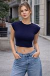 Ribana Kumaş Crop Top-İndigo