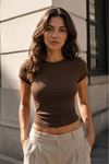 Ribana Kumaş Basıc Baby Tee-Kahve