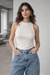 Ribana Kumaş Halter Kadın Body-Ekru