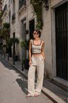 Ribana Kumaş Garnili Crop-VİZON-KAHVE