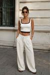 Ribana Kumaş Garnili Crop-EKRU-KAHVE