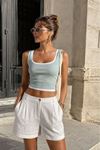Ribana Kumaş Garnili Crop-MİNT-EKRU