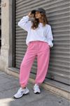 Üç İplik Paça Bel Lastik Eşofman-Pembe