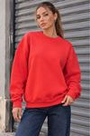 Üç İplik Basic Oversize Sweatshirt-Nar Çiçeği