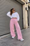 Üç İplik Beli Düz Eşofman-Pembe