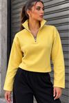 Üç İplik Kumaş Kadın Fermaurlı Sweat-Sarı