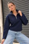 Üç İplik Kumaş Kadın Fermaurlı Sweat-Lacivert